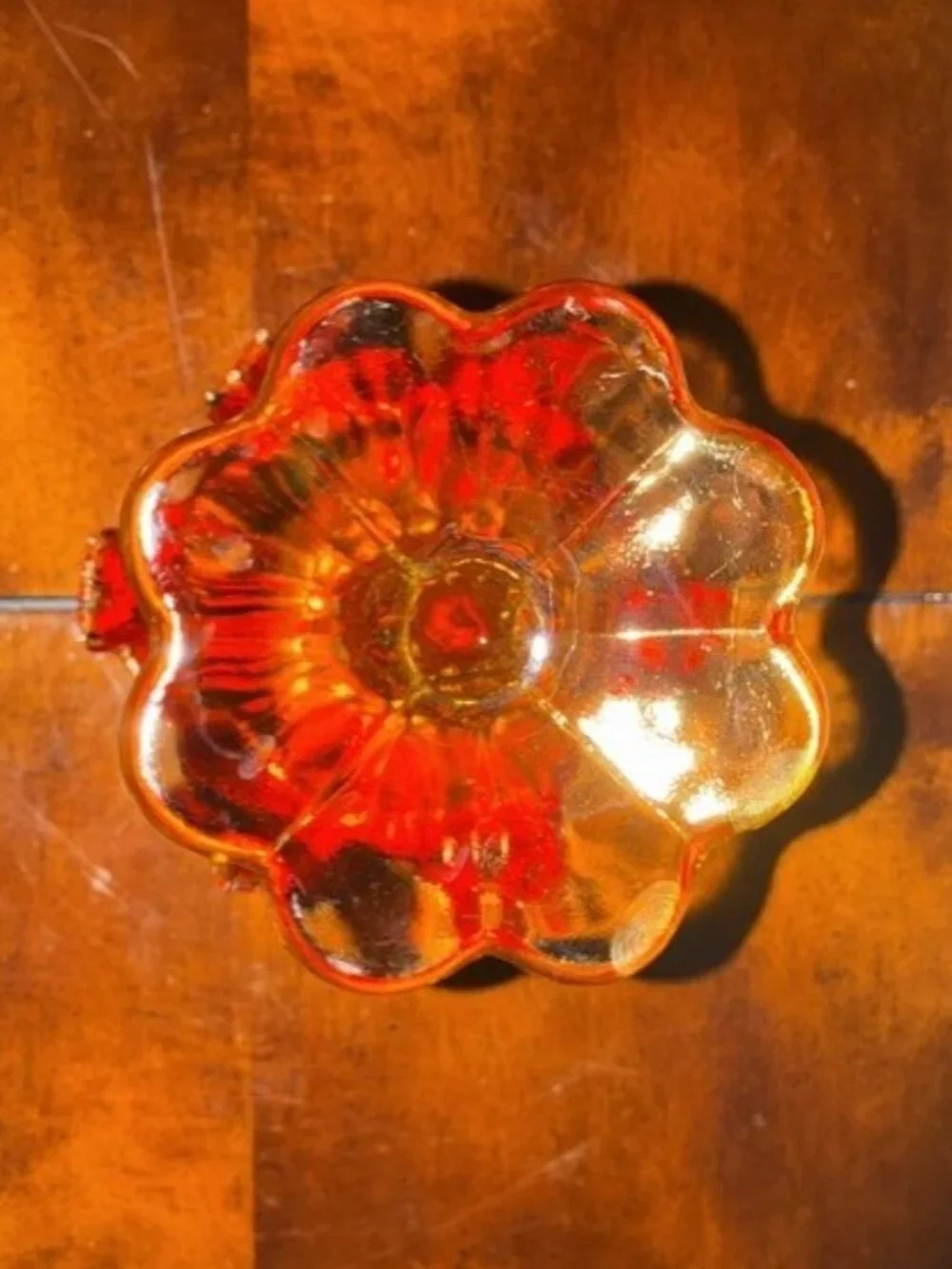 Fenton Glass Cabbage Rose Amberina Ruffled Edge Silver Crest Footed Compote